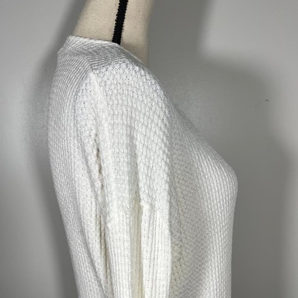 Jolie Ivory Cream V Neck Cut Out Waffle Knit Long Sleeve Pullover Sweater S - Picture 8 of 11